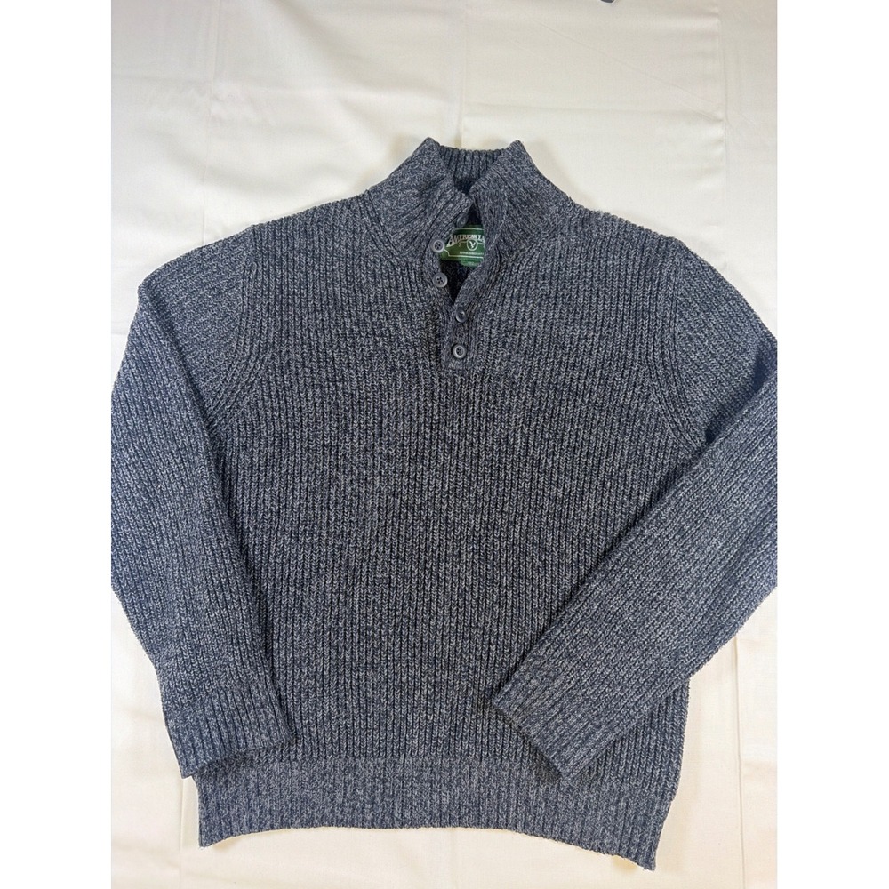 American Eagle Mens Large Gray Marl Mock Neck Quarter Button Ribbed Knit Sweater